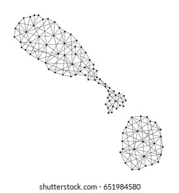 Map of Saint Kitts and Nevis from polygonal black lines and dots of vector illustration