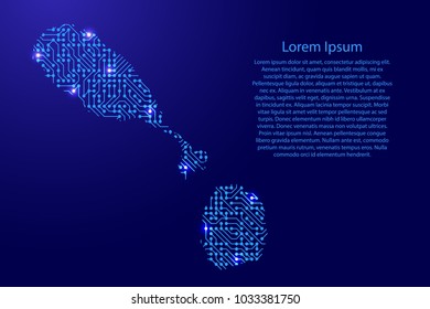 Map Saint Kitts and Nevis from printed board, chip and radio component with blue star space on the contour for banner, poster, greeting card, of vector illustration.