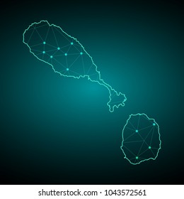Map of Saint Kitts and Nevis. Wire frame 3D mesh polygonal network line, design sphere, dot and structure. communications map of Saint Kitts and Nevis. Vector Illustration EPS10.