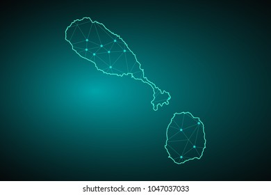 Map of Saint Kitts and Nevis. Wire frame 3D mesh polygonal network line, design sphere, dot and structure. communications map of Saint Kitts and Nevis. Vector Illustration EPS10.