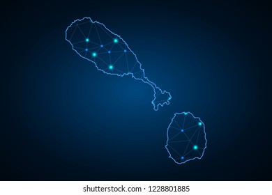 Map of Saint Kitts and Nevis. Wire frame 3D mesh polygonal network line, design sphere, dot and structure. communications map of Saint Kitts and Nevis. Vector Illustration EPS10.