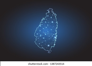 Map of Saint Lucia - Abstract mash line and point scales on circuit dark background. Wire frame 3D mesh polygonal network line, design sphere, dot and structure. Vector illustration eps 10.