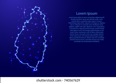 Map Saint Lucia from the contours network blue, luminous space stars for banner, poster, greeting card, of vector illustration