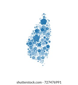 map of saint lucia filled with pentagons of different sizes and degrees of transparency