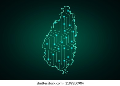 Map of Saint Lucia, network line, design sphere, dot and structure on dark background with Map Saint Lucia, Circuit board. Vector illustration. Eps 10