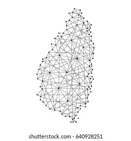 Map of Saint Lucia from polygonal black lines and dots of vector illustration