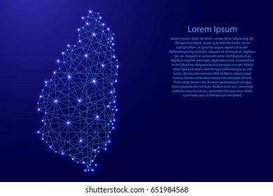 Map of Saint Lucia from polygonal blue lines and glowing stars vector illustration