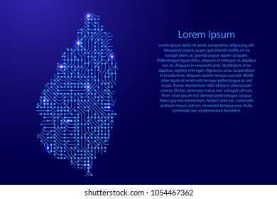 Map Saint Lucia from printed board, chip and radio component with blue star space on the contour for banner, poster, greeting card, of vector illustration.