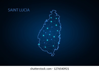 Map of Saint Lucia. Wire frame 3D mesh polygonal network line, design sphere, dot and structure. communications map of Saint Lucia. Vector Illustration EPS10. - Vector