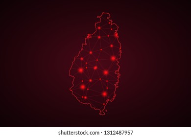 Map of Saint Lucia. Wire frame 3D mesh polygonal network line, design sphere, dot and structure. communications map of Saint Lucia. Vector Illustration EPS10. - Vector