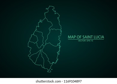 Map of Saint Lucia,Green map on dark background of map of Saint Lucia symbol for your web site design map. Vector illustration eps 10.