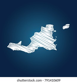 Map of Saint Martin, Drawing map on blackboard of Saint Martin. drawn on chalkboard with scribbled map of Saint Martin can be use for education. vector illustration.