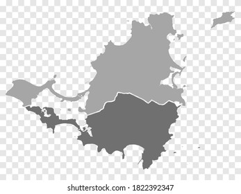 Map of Saint Martin island, France. Sint Maarten island, Netherlands. Detailed political vector map in gray  with isolated regions for your web site design, app, UI. EPS10.
