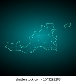 Map of Saint Martin. Wire frame 3D mesh polygonal network line, design sphere, dot and structure. communications map of Saint Martin. Vector Illustration EPS10.