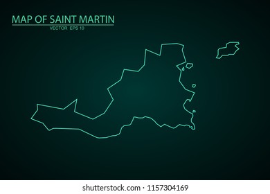 Map of Saint Martin,Green map on dark background of map of Saint Martin symbol for your web site design map. Vector illustration eps 10.