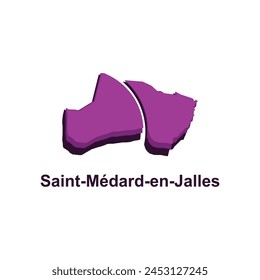 Map of Saint Medard en Jalles design illustration, vector symbol, sign, outline, World Map International vector template on white background