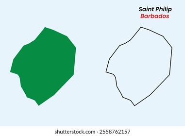 Map of Saint Philip, Map of Saint Philip with an outline and fill, Map of Barbados state Saint Philip, Vector Illustration, Barbados .