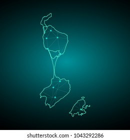 Map of Saint Pierre and Miquelon. Wire frame 3D mesh polygonal network line, design sphere, dot and structure. communications map of Saint Pierre and Miquelon. Vector Illustration EPS10.