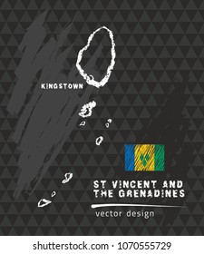 Map of Saint Vincent and the Grenadines, Chalk sketch vector illustration