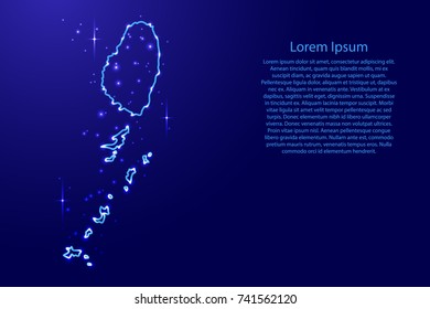 Map Saint Vincent and Grenadines from the contours network blue, luminous space stars for banner, poster, greeting card, of vector illustration
