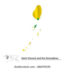 Map of Saint Vincent and Grenadines with flag - vector illustration