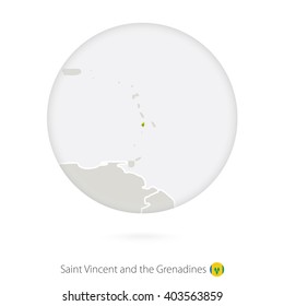 Map of Saint Vincent and the Grenadines and national flag in a circle. Saint Vincent and the Grenadines map contour with flag. Vector Illustration.
