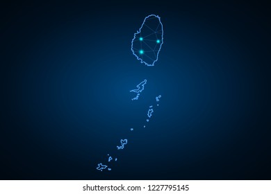 Map of Saint Vincent and the Grenadines. Wire frame 3D mesh polygonal network line, design sphere, dot and structure. communications map of Saint Vincent and the Grenadines. Vector Illustration EPS10.