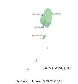 Map of SAINT VINCENT with Regions Borders and Famous Cities