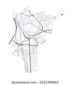 Map of Saint-Denis, France. Detailed city vector map, metropolitan area. Streetmap with roads.