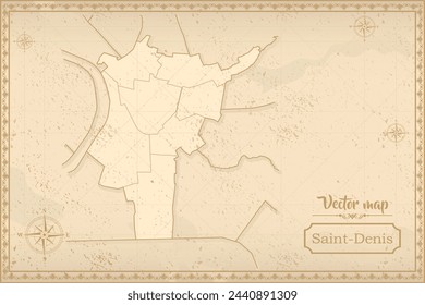 Map of Saint-Denis in the old style, brown graphics in retro fantasy style. city in France.