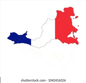 Map Of Saint-Martin (France) With Flag Isolated On White Background,Map and National flag of Saint-Martin (France),Vector Illustration Flag and Map of Saint-Martin (France) for continue.