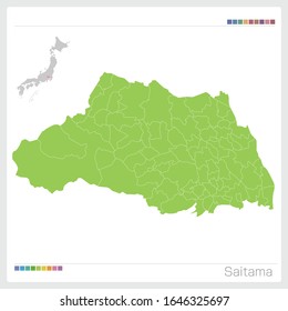 Mapa de Saitama en Japón,Ilustración vectorial. 