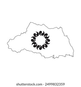 Mapa de la prefectura de Saitama con su bandera oficial en colores blanco y negro. Ilustración vectorial