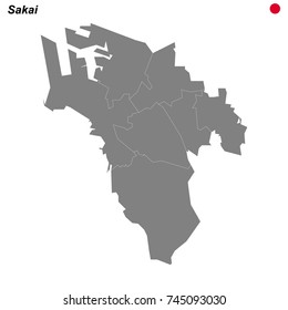 map of Sakai city with borders of the districts
