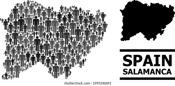 Map of Salamanca Province for social projects. Vector population mosaic. Concept map of Salamanca Province created of population pictograms. Demographic concept in dark grey color tones.