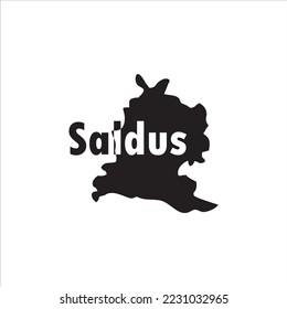 Map of Saldus and black lettering design on white background