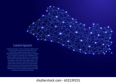 Map of Salvador from polygonal blue lines and glowing stars vector illustration
