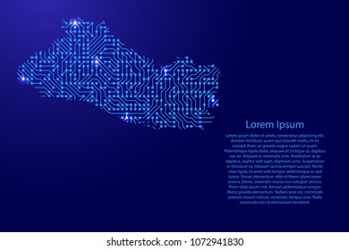 Map Salvador from printed board, chip and radio component with blue star space on the contour for banner, poster, greeting card, of vector illustration.