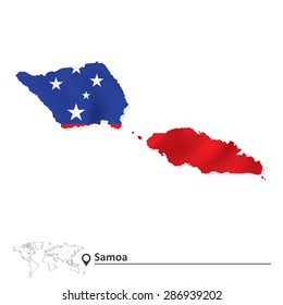 Mapa de Samoa con bandera - ilustración vectorial