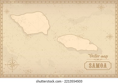 Mapa de Samoa en el viejo estilo, gráficos marrones en estilo retro de fantasía.