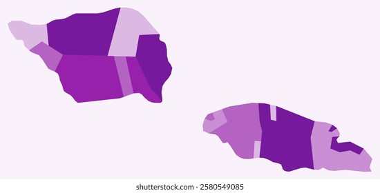 Map of Samoa with regions. Just a simple country border map with region division. Purple color palette. Plain Independent State of Samoa shape with administrative division. Vector illustration.