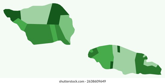 Map of Samoa with regions. A simple country border map with region division. Green color palette. Flat Independent State of Samoa shape with administrative division. Vector illustration.