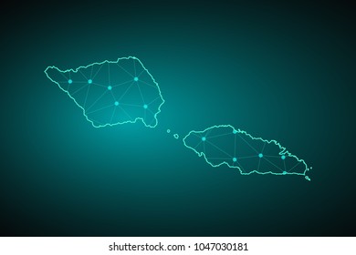 Map of Samoa. Wire frame 3D mesh polygonal network line, design sphere, dot and structure. communications map of Samoa. Vector Illustration EPS10.