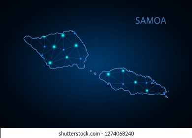 Map of Samoa. Wire frame 3D mesh polygonal network line, design sphere, dot and structure. communications map of Samoa. Vector Illustration EPS10. - Vector