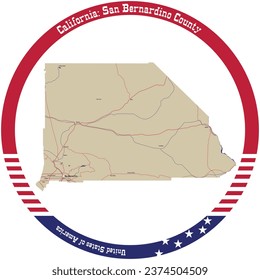 Map of San Bernardino County in California, USA arranged in a circle.