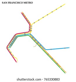 Map Of San Francisco Metro, Subway, Template Of City Transportation Scheme For Underground Road. Vector Illustration