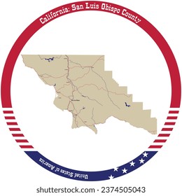 Map of San Luis Obispo County in California, USA arranged in a circle.