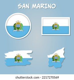 Karte von San Marino mit Flagge einzeln auf blauem Hintergrund.