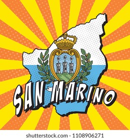 map of san marino with national flag in pop art style