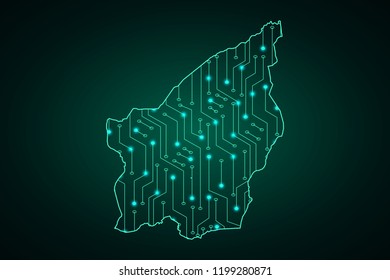 Map of San Marino, network line, design sphere, dot and structure on dark background with Map San Marino, Circuit board. Vector illustration. Eps 10